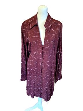 Modcloth Maroon Button-Down Shirt Dress with Scissors Print